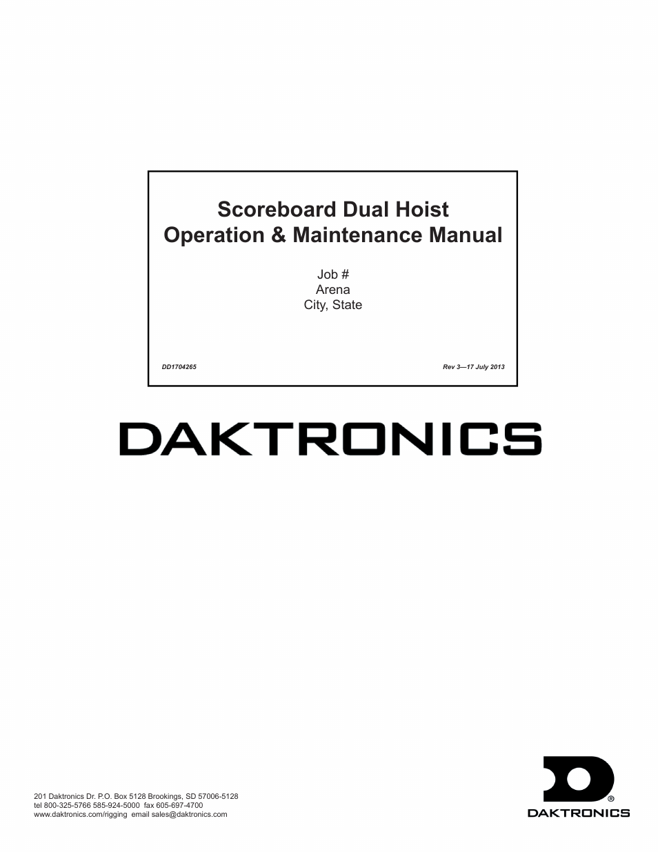 Daktronics Scoreboard Dual Hoist User Manual | 23 pages