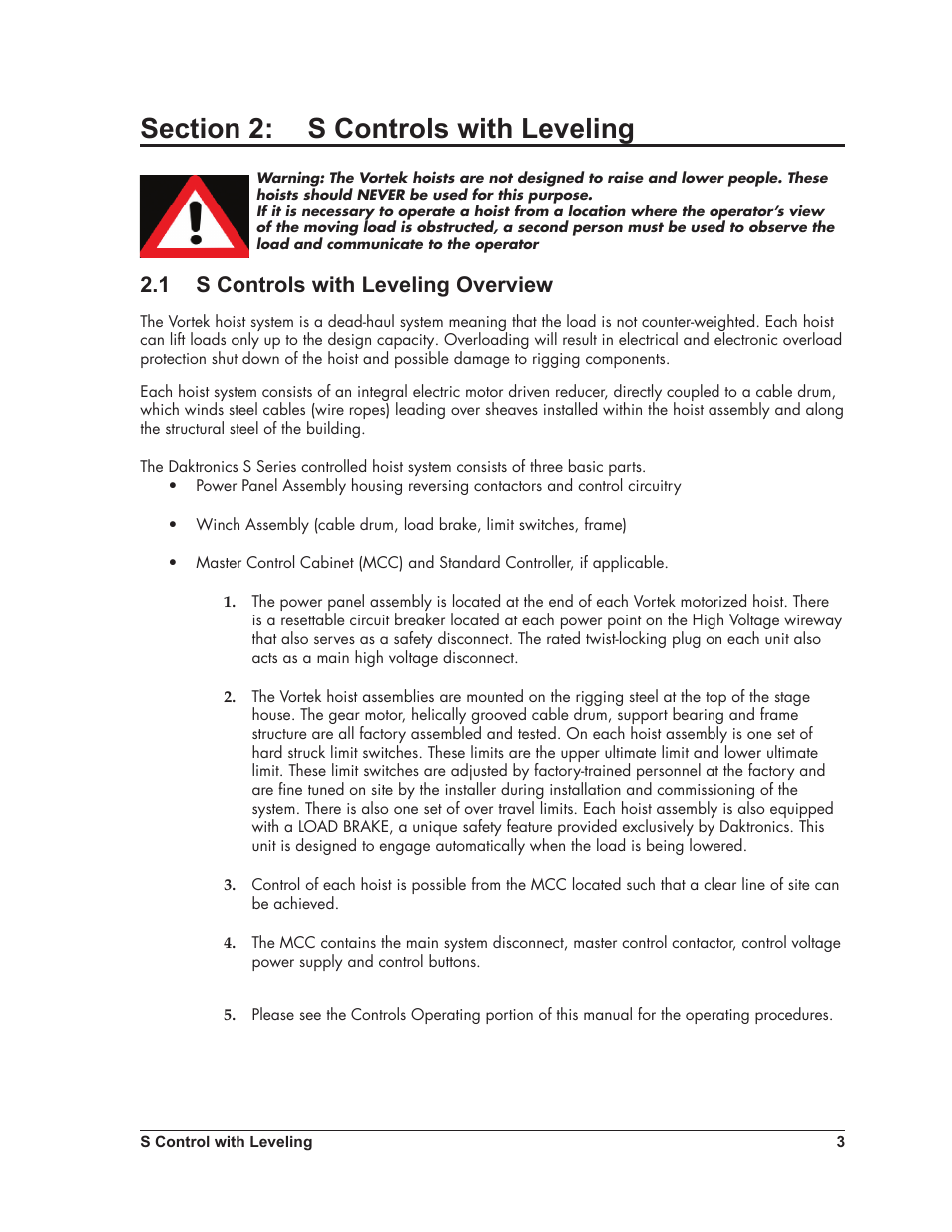 1 s controls with leveling overview | Daktronics Scoreboard Dual Hoist User Manual | Page 7 / 23