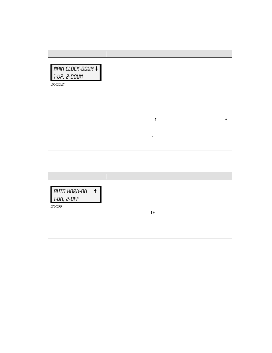 Count up/down, Auto horn, Main clock-down v 1-up, 2-down | Auto horn-on, U1-on, 2-off | Daktronics All Sport 100 Contro User Manual | Page 16 / 37