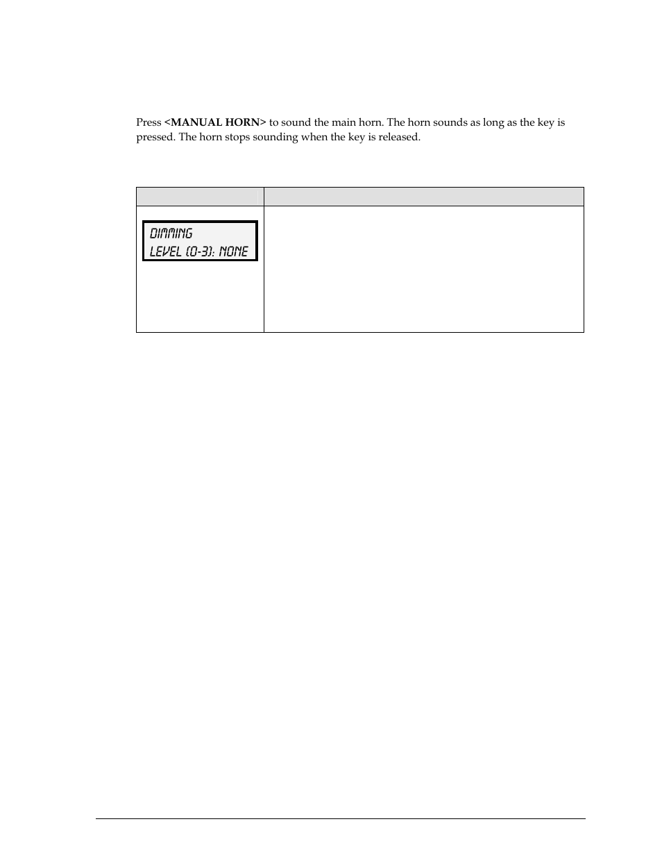 Manual horn, Dimming, Dimming level (0-3): none | Daktronics All Sport 100 Contro User Manual | Page 17 / 37