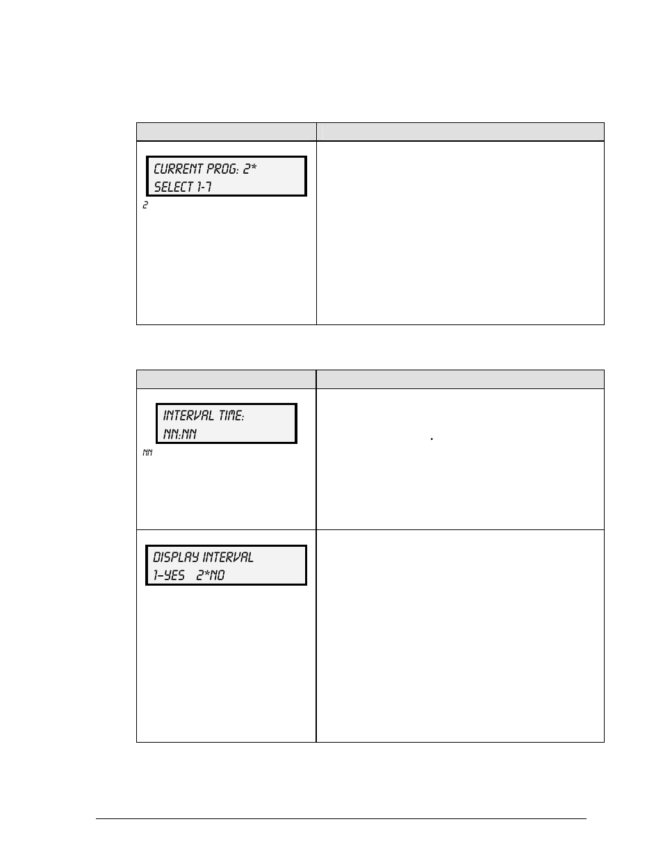 Set program, Interval time, Current prog: 2* select 1-7 | Interval time: nn:nn, Display interval 1–yes 2*no | Daktronics All Sport 100 Contro User Manual | Page 25 / 37
