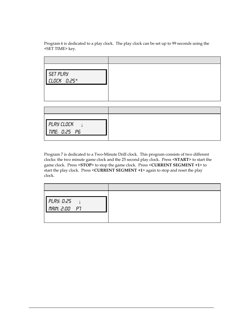 Ti-2025/2026 play clock (segment timer program 6), Set play clock 0:25, Play clock ↓ time: 0:25 p6 | Daktronics All Sport 100 Contro User Manual | Page 28 / 37