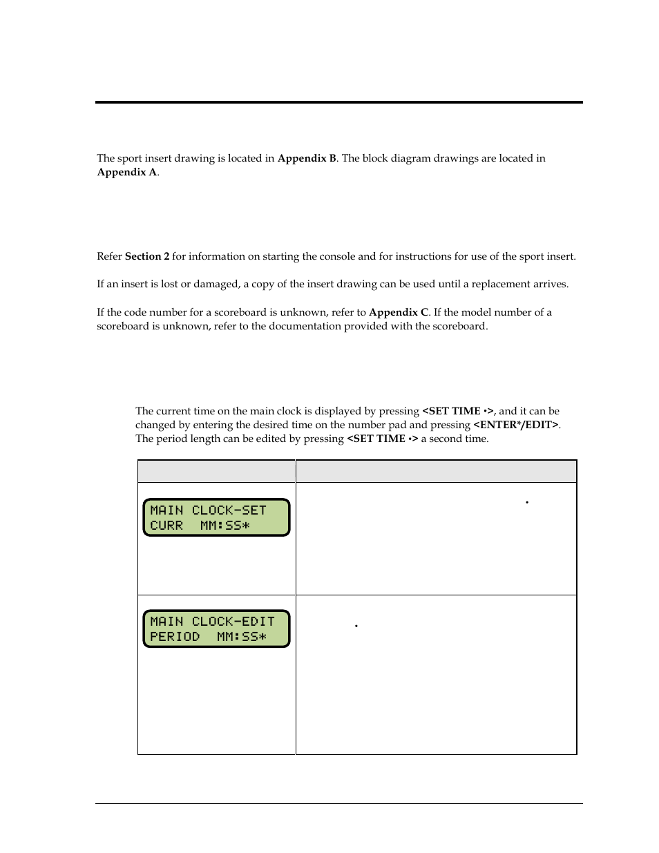 Section 3: clock/score, 1 clock/score keys, Set time | Section 3, Clock/score, Clock/score keys | Daktronics All Sport 1600 Series User Manual | Page 25 / 92