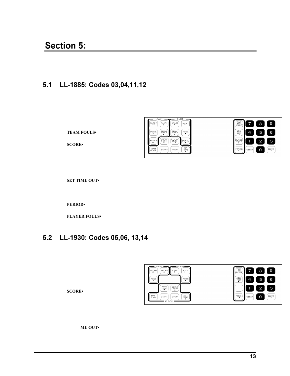 Basketball operation, Ll-1885: codes 03,04,11,12, Ll-1930: codes 05,06, 13,14 | Daktronics All Sport 2000 Series User Manual | Page 21 / 53