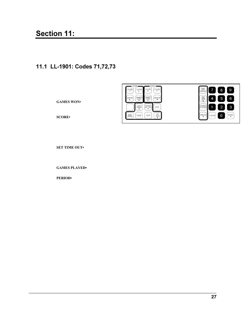 Volleyball operation, Ll-1901: codes 71,72,73 | Daktronics All Sport 2000 Series User Manual | Page 35 / 53