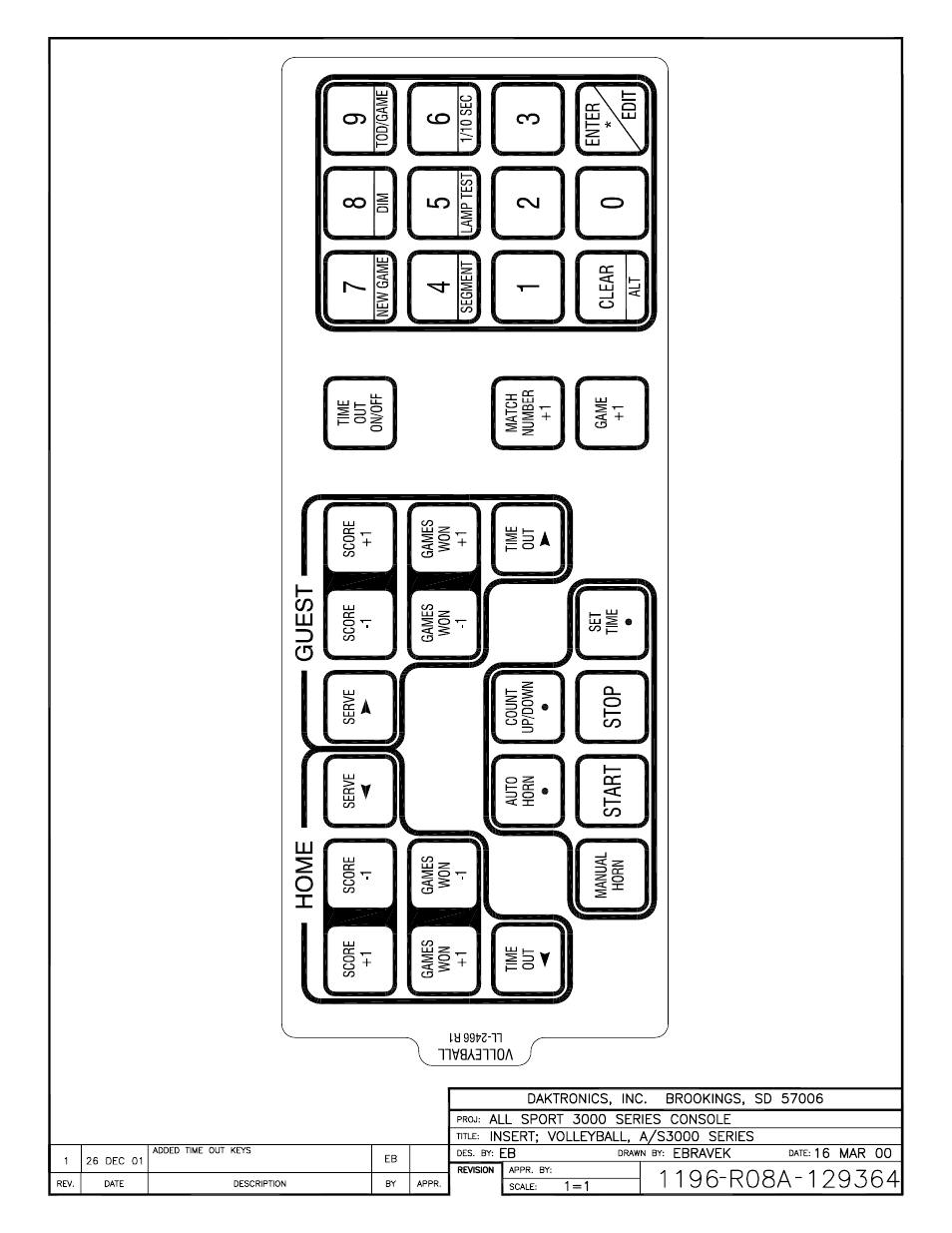 Drawing a-129364 | Daktronics All Sport 3000 Series User Manual | Page 113 / 138