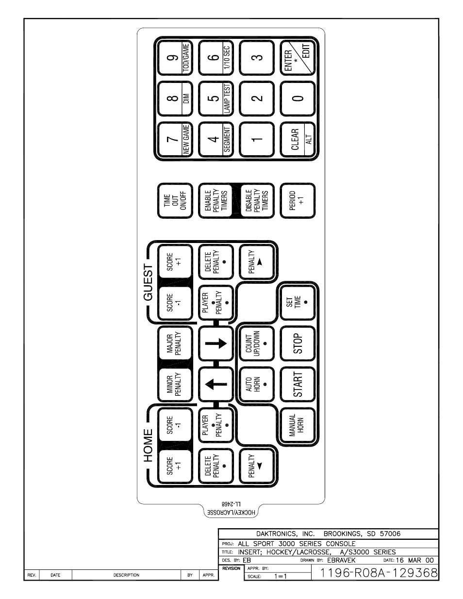 Drawing a-129368 | Daktronics All Sport 3000 Series User Manual | Page 115 / 138