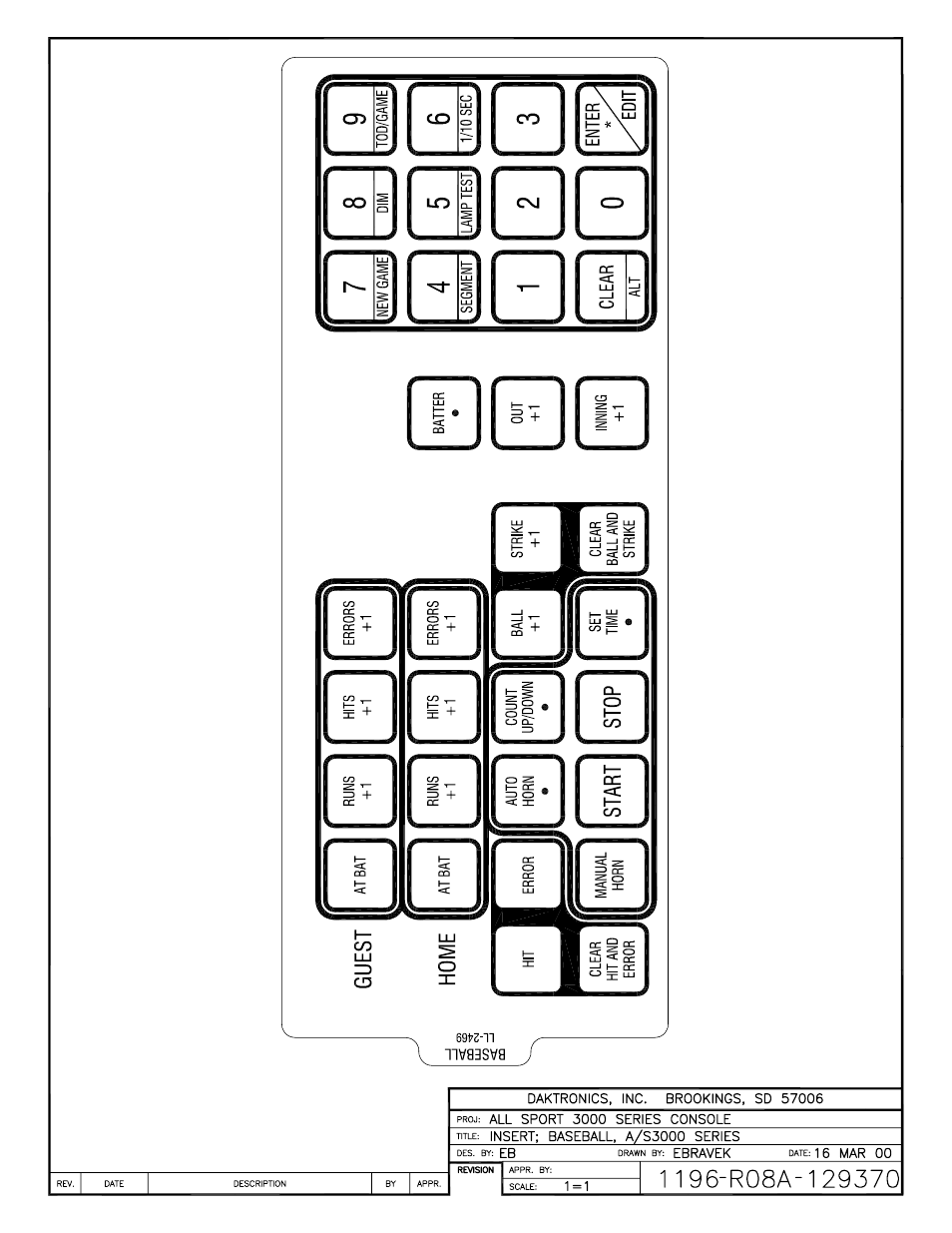 Drawing a-129370 | Daktronics All Sport 3000 Series User Manual | Page 116 / 138