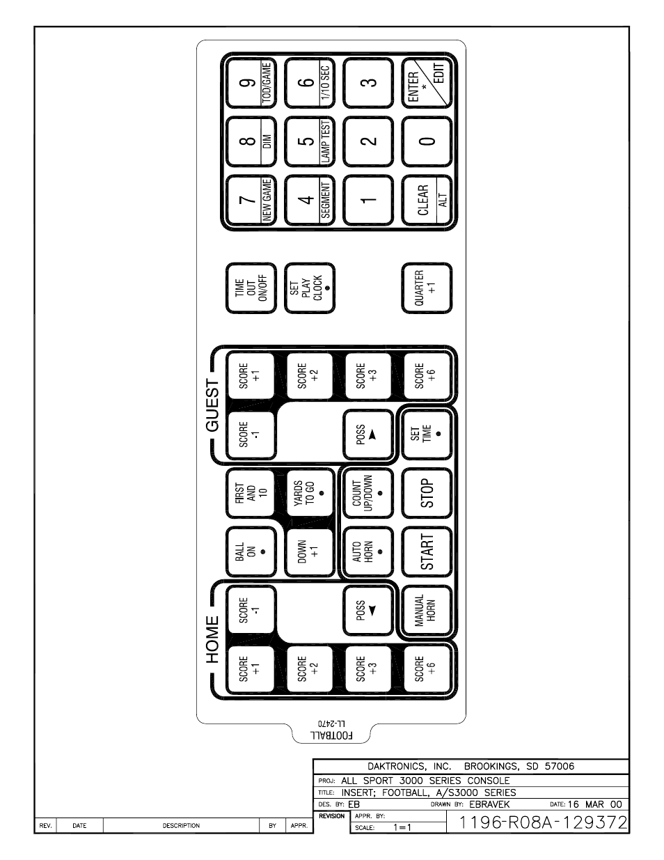 Drawing a-129372 | Daktronics All Sport 3000 Series User Manual | Page 117 / 138