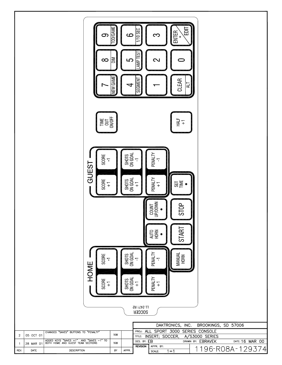 Drawing a-129374 | Daktronics All Sport 3000 Series User Manual | Page 118 / 138