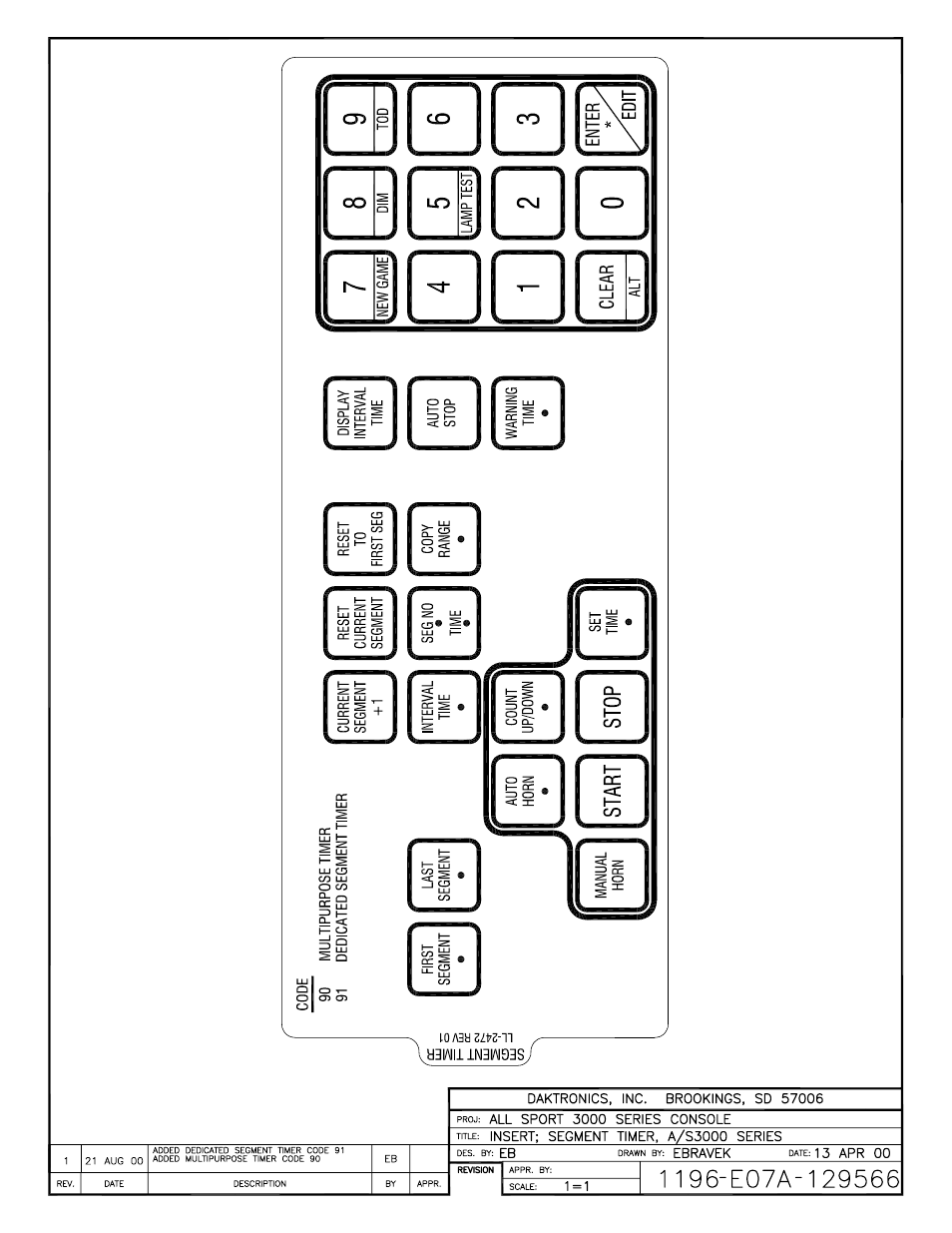 Drawing a-129566 | Daktronics All Sport 3000 Series User Manual | Page 119 / 138