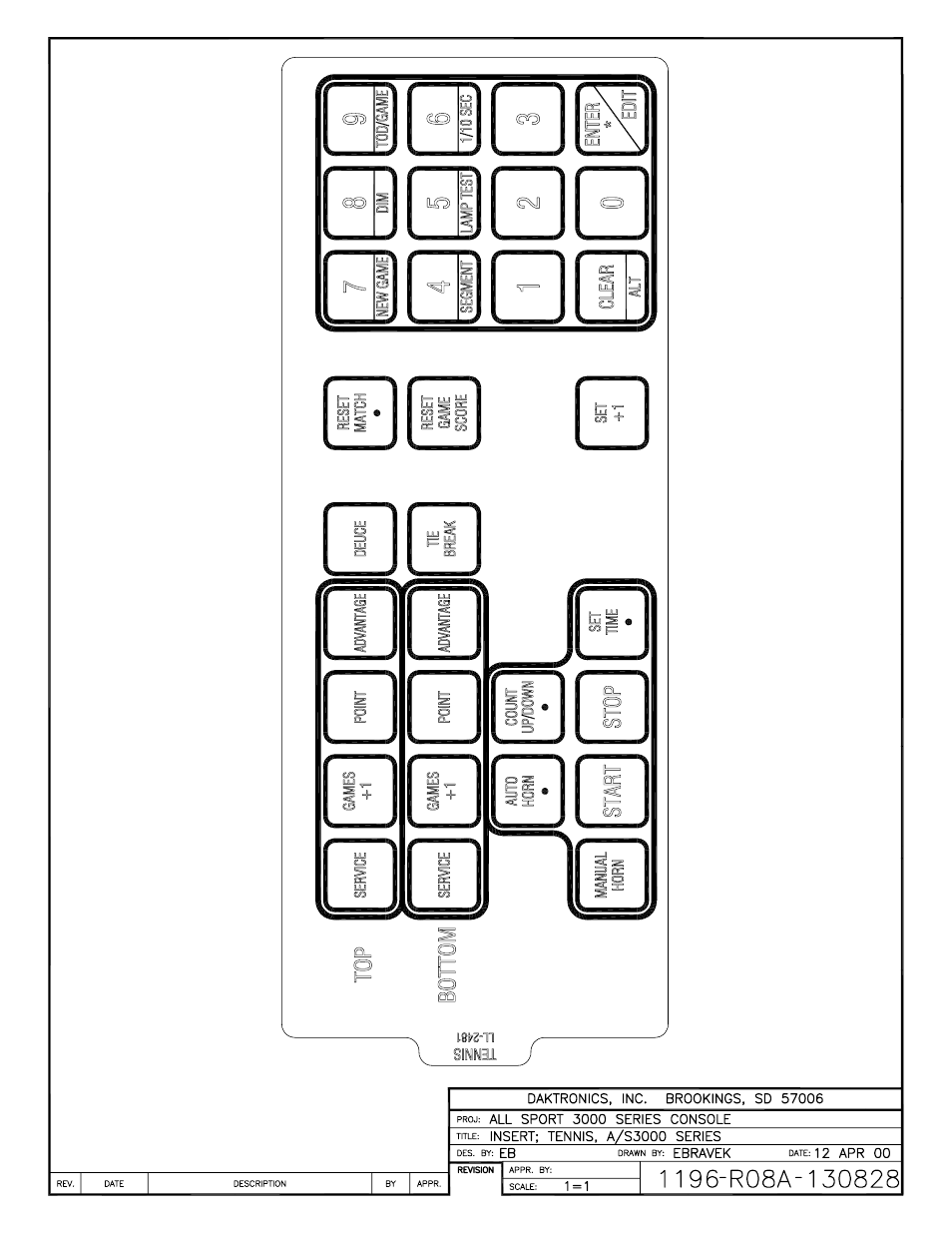 Drawing a-130828 | Daktronics All Sport 3000 Series User Manual | Page 120 / 138