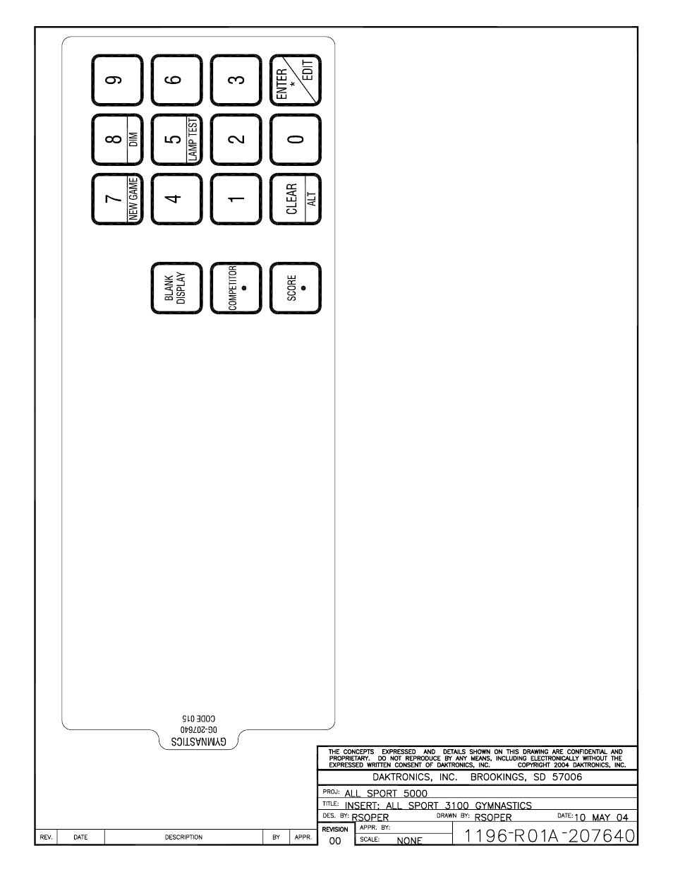 Drawing a-207640 | Daktronics All Sport 3000 Series User Manual | Page 122 / 138