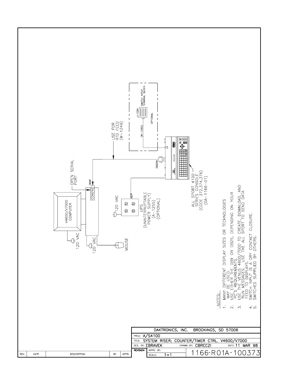 Drawing a-100373 | Daktronics All Sport 4000 Series User Manual | Page 119 / 174