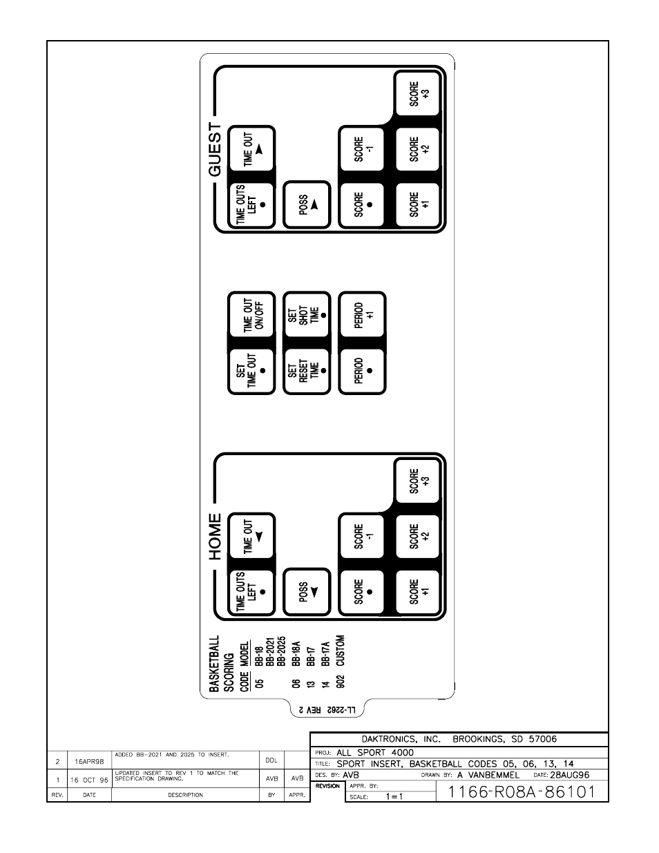 Drawing a-86101 | Daktronics All Sport 4000 Series User Manual | Page 137 / 174