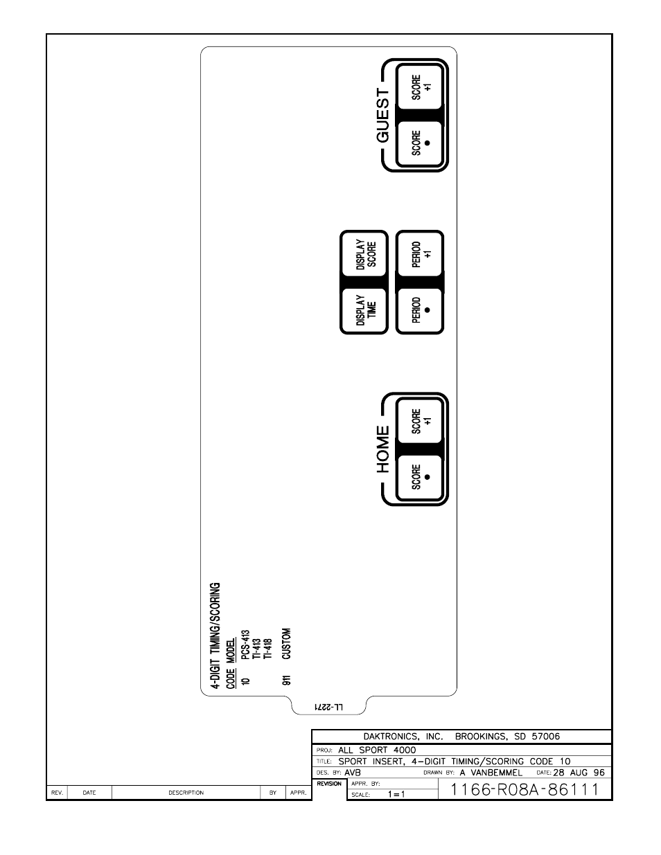 Drawing a-86111 | Daktronics All Sport 4000 Series User Manual | Page 146 / 174