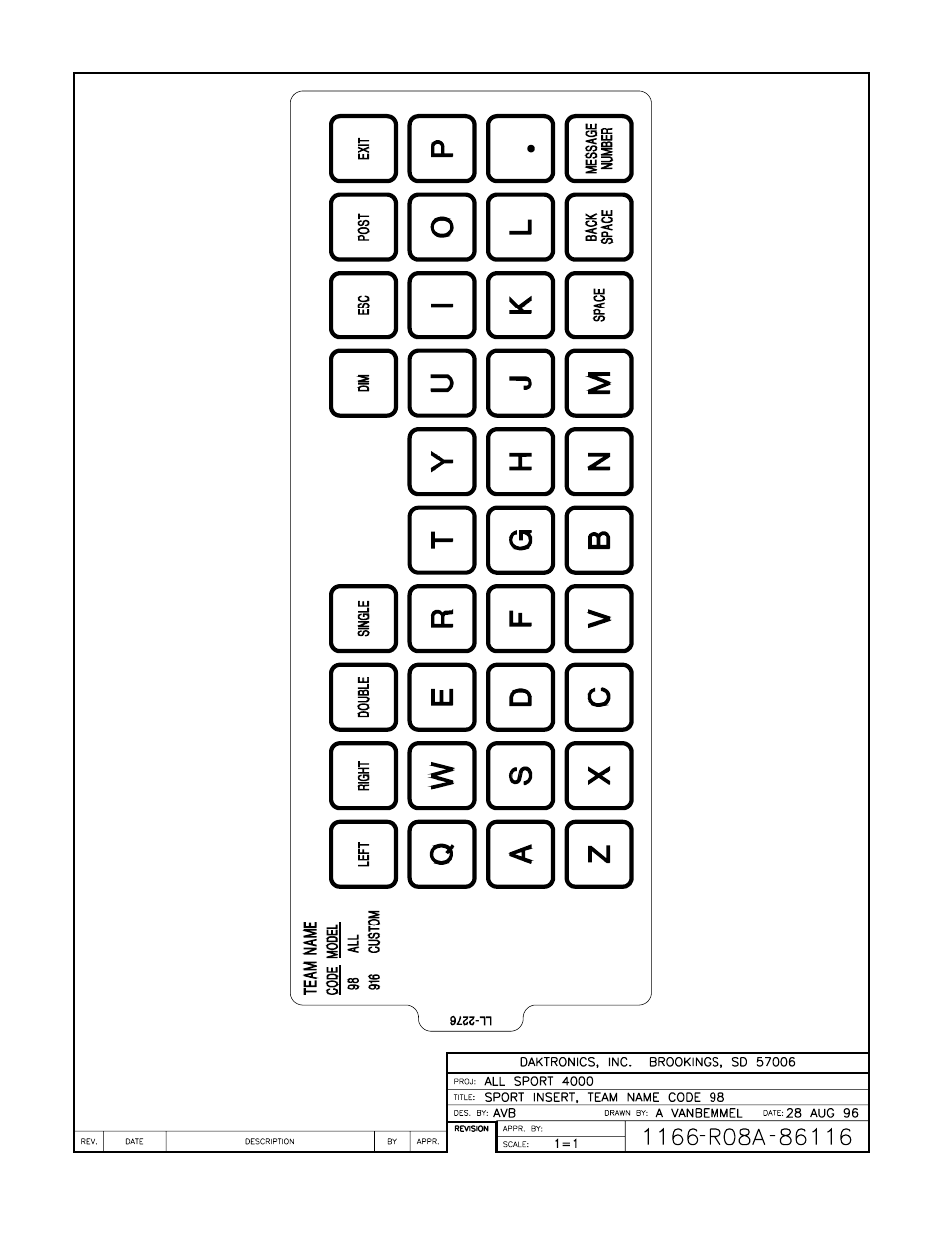 Drawing a-86116 | Daktronics All Sport 4000 Series User Manual | Page 151 / 174