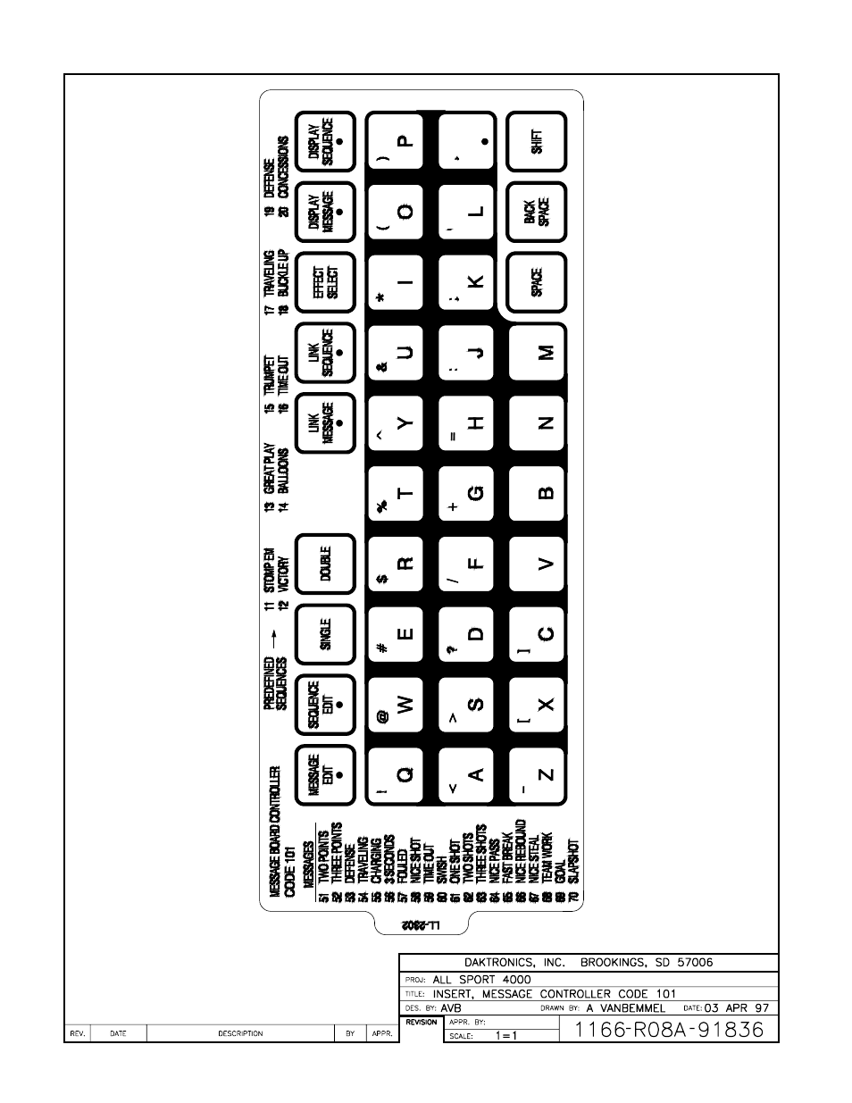 Drawing a-91836 | Daktronics All Sport 4000 Series User Manual | Page 154 / 174