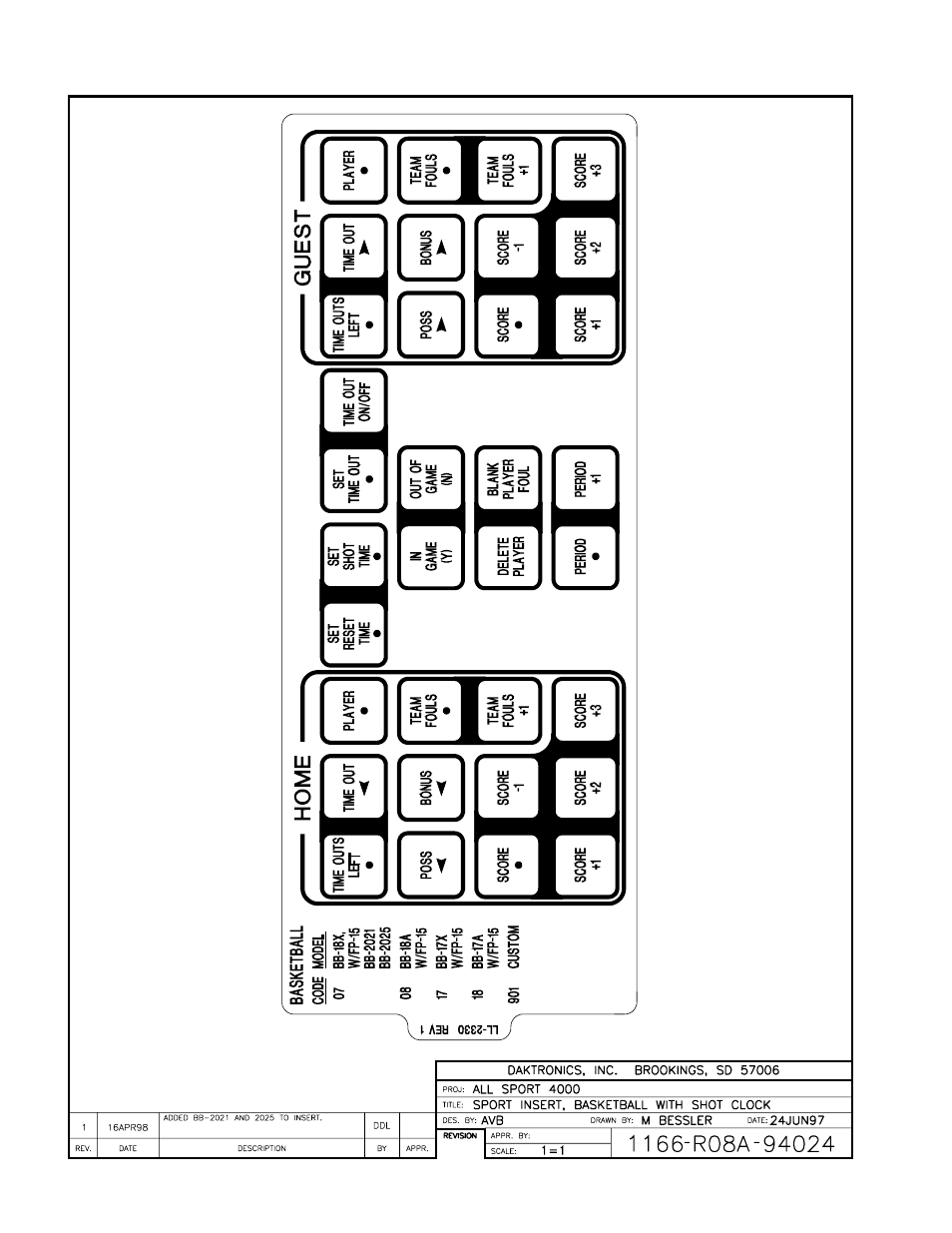 Drawing a-94024 | Daktronics All Sport 4000 Series User Manual | Page 156 / 174