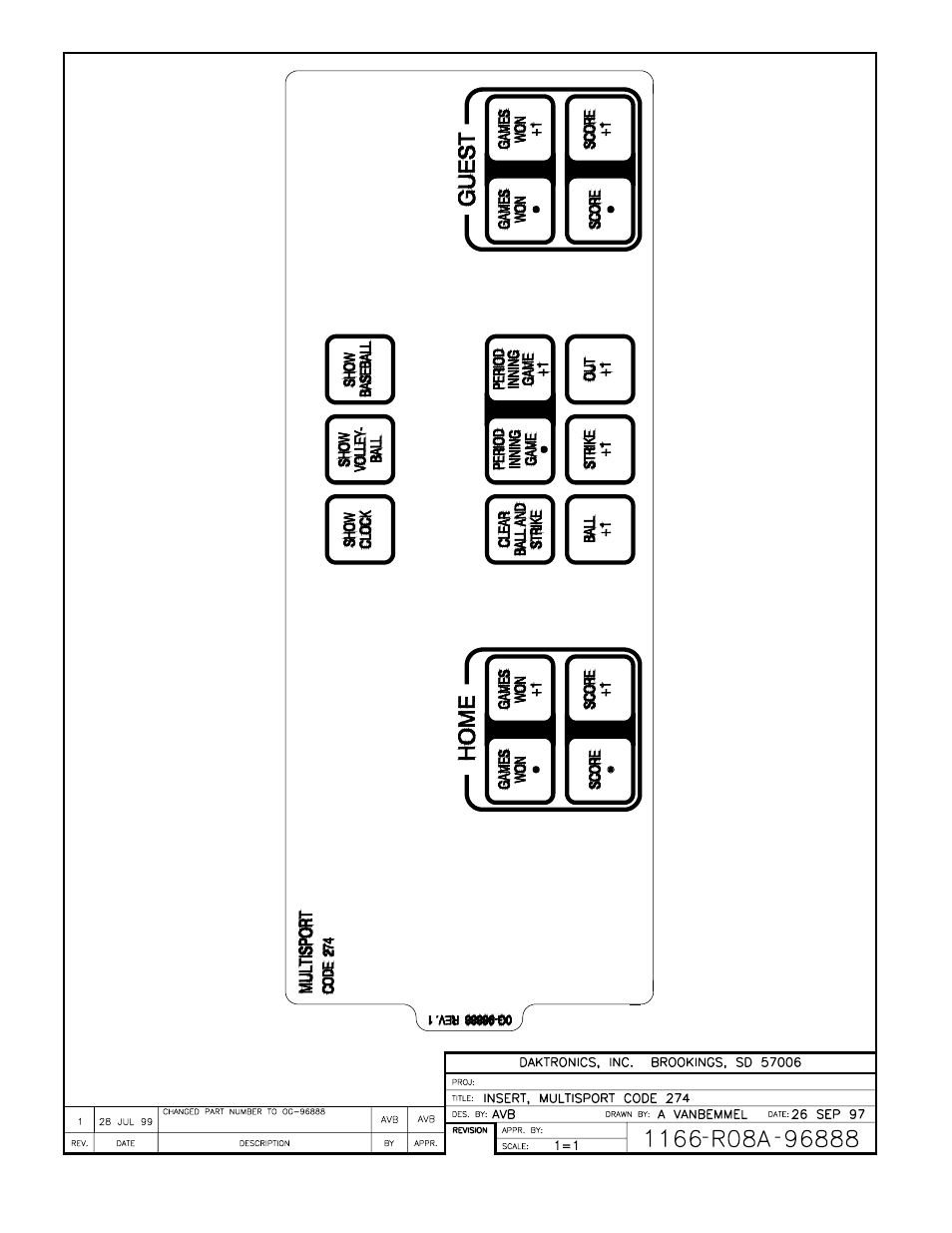 Drawing a-96888 | Daktronics All Sport 4000 Series User Manual | Page 158 / 174