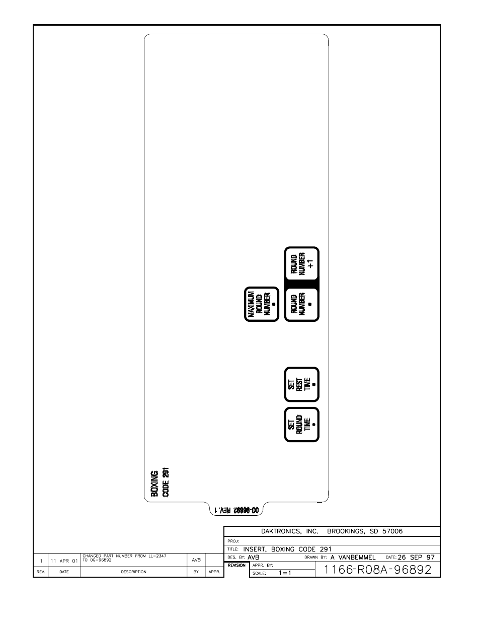 Drawing a-96892 | Daktronics All Sport 4000 Series User Manual | Page 162 / 174