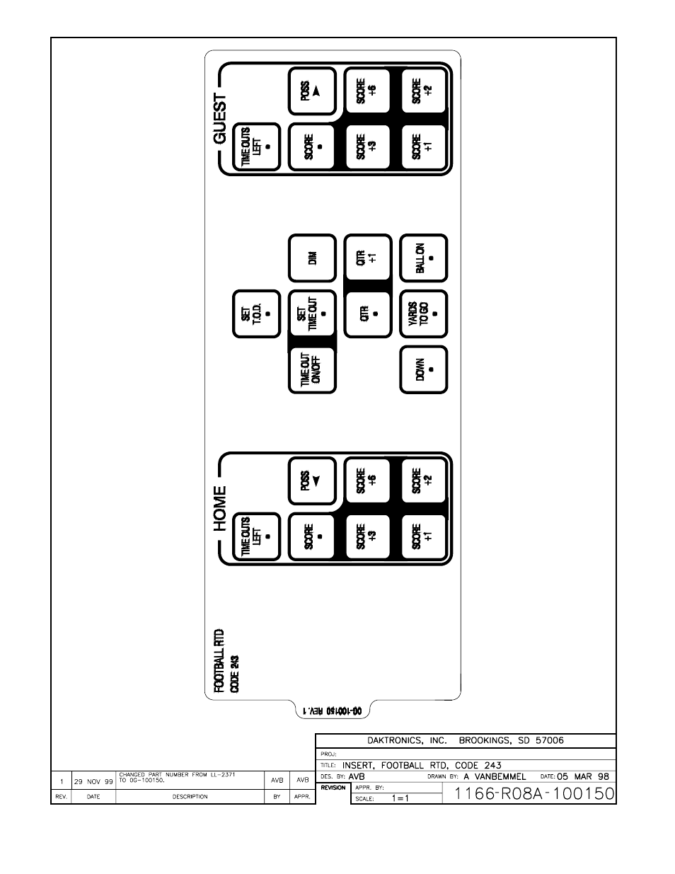 Drawing a-100150 | Daktronics All Sport 4000 Series User Manual | Page 169 / 174