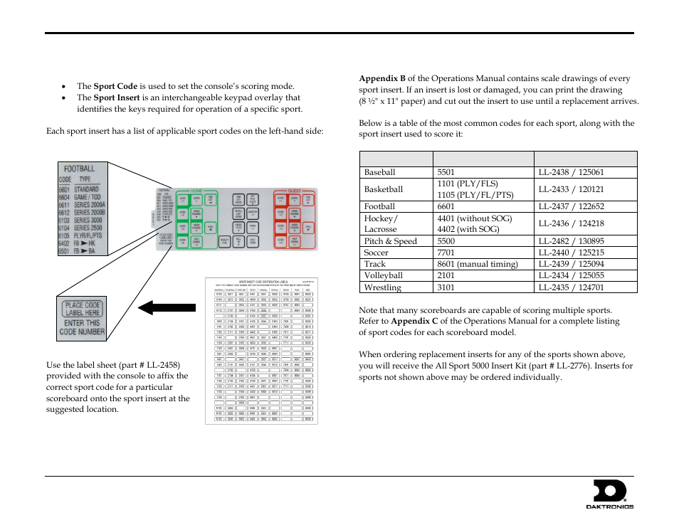 Sport codes & sport inserts | Daktronics All Sport 5000 Series Quick Start Guide User Manual | Page 3 / 4