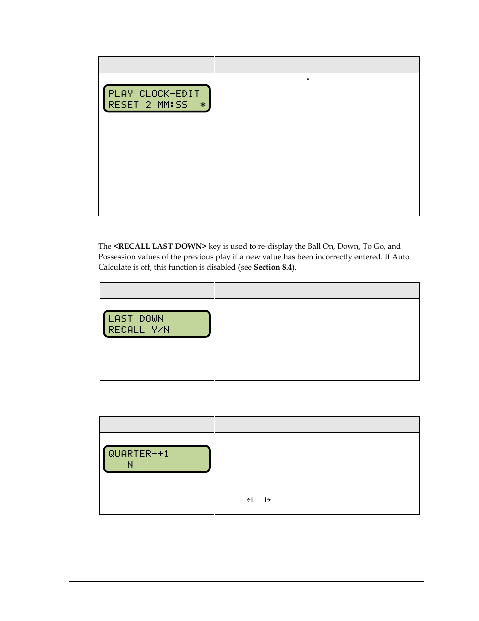 Recall last down, Quarter +1 | Daktronics All Sport 5000 Series Operation Manual User Manual | Page 101 / 410