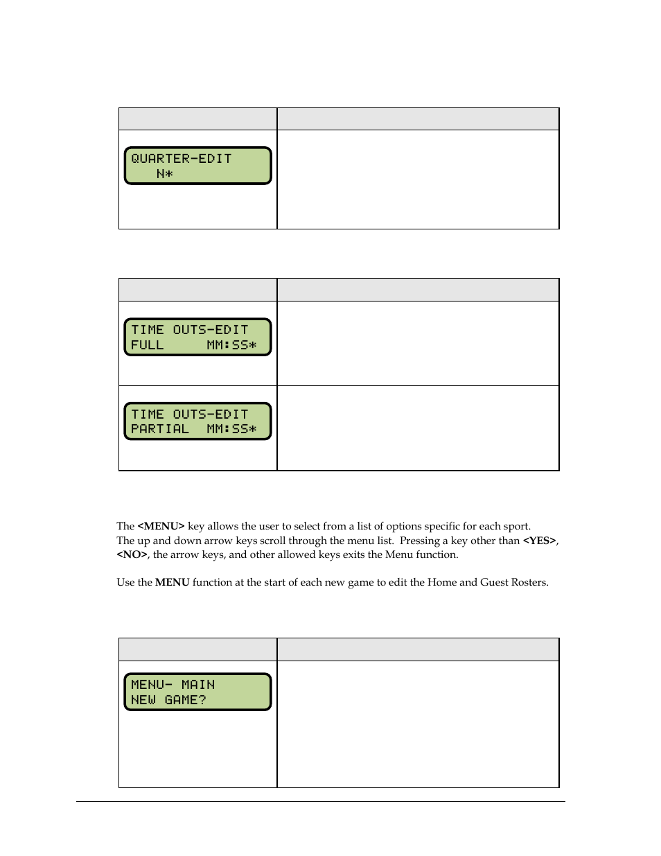 Quarter +1, Time out on/off, 3 menu | New game, Menu | Daktronics All Sport 5000 Series Operation Manual User Manual | Page 108 / 410