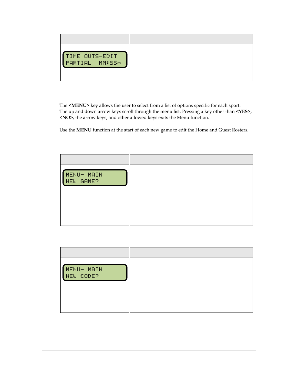 4 menu, New game, New code | Menu | Daktronics All Sport 5000 Series Operation Manual User Manual | Page 127 / 410