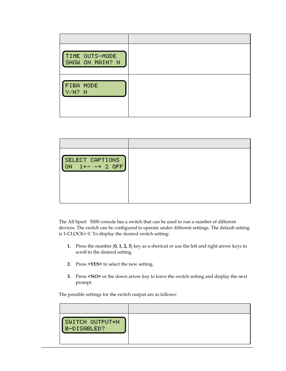 Select captions, Switch output | Daktronics All Sport 5000 Series Operation Manual User Manual | Page 135 / 410