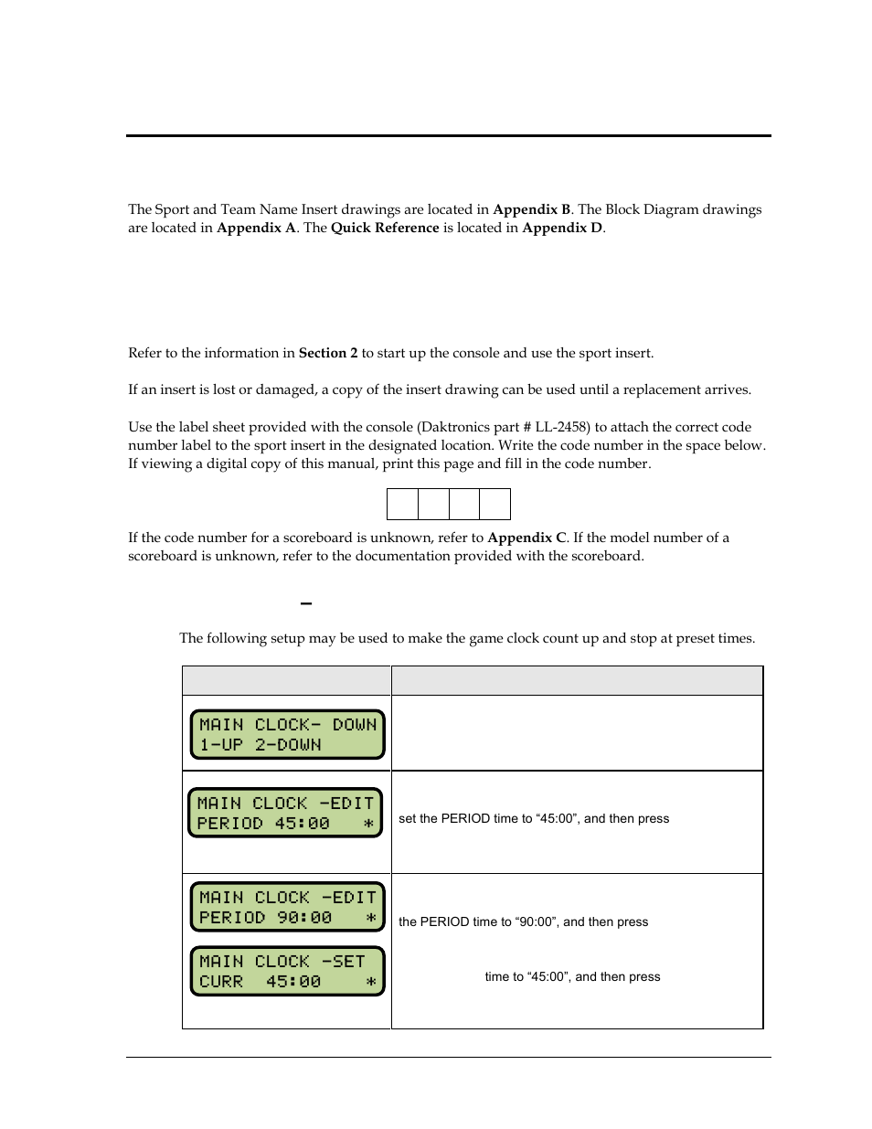 Section 10: soccer operations, 1 game clock – counting up with preset stop times, Section 10 | Soccer operations, Game clock – counting up with preset stop times | Daktronics All Sport 5000 Series Operation Manual User Manual | Page 137 / 410
