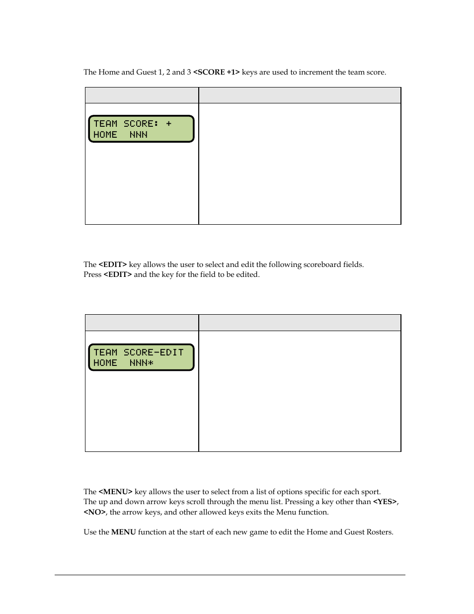 Score +1, 2 edit, 3 menu | Edit, Menu | Daktronics All Sport 5000 Series Operation Manual User Manual | Page 164 / 410