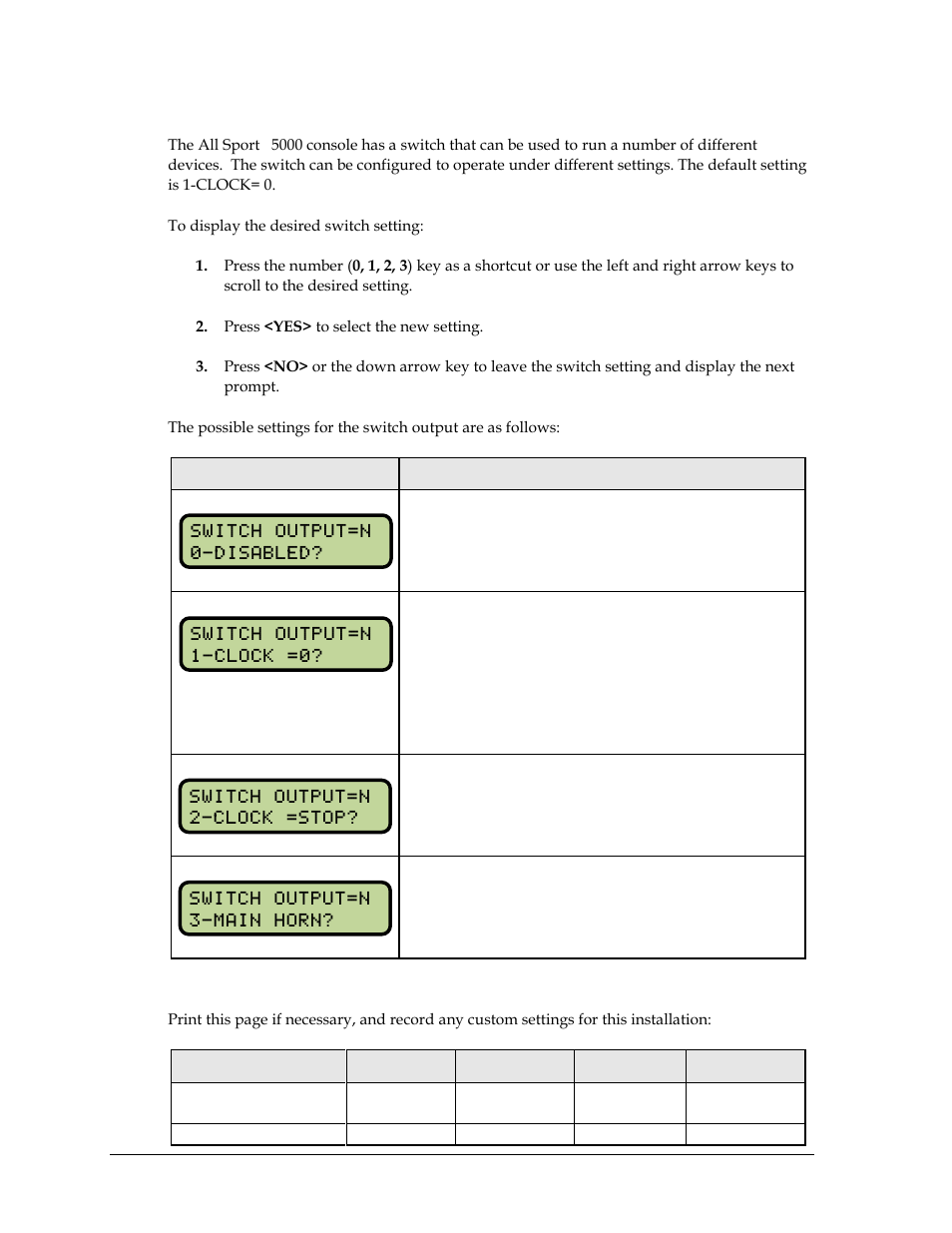 Switch output, Default settings | Daktronics All Sport 5000 Series Operation Manual User Manual | Page 170 / 410