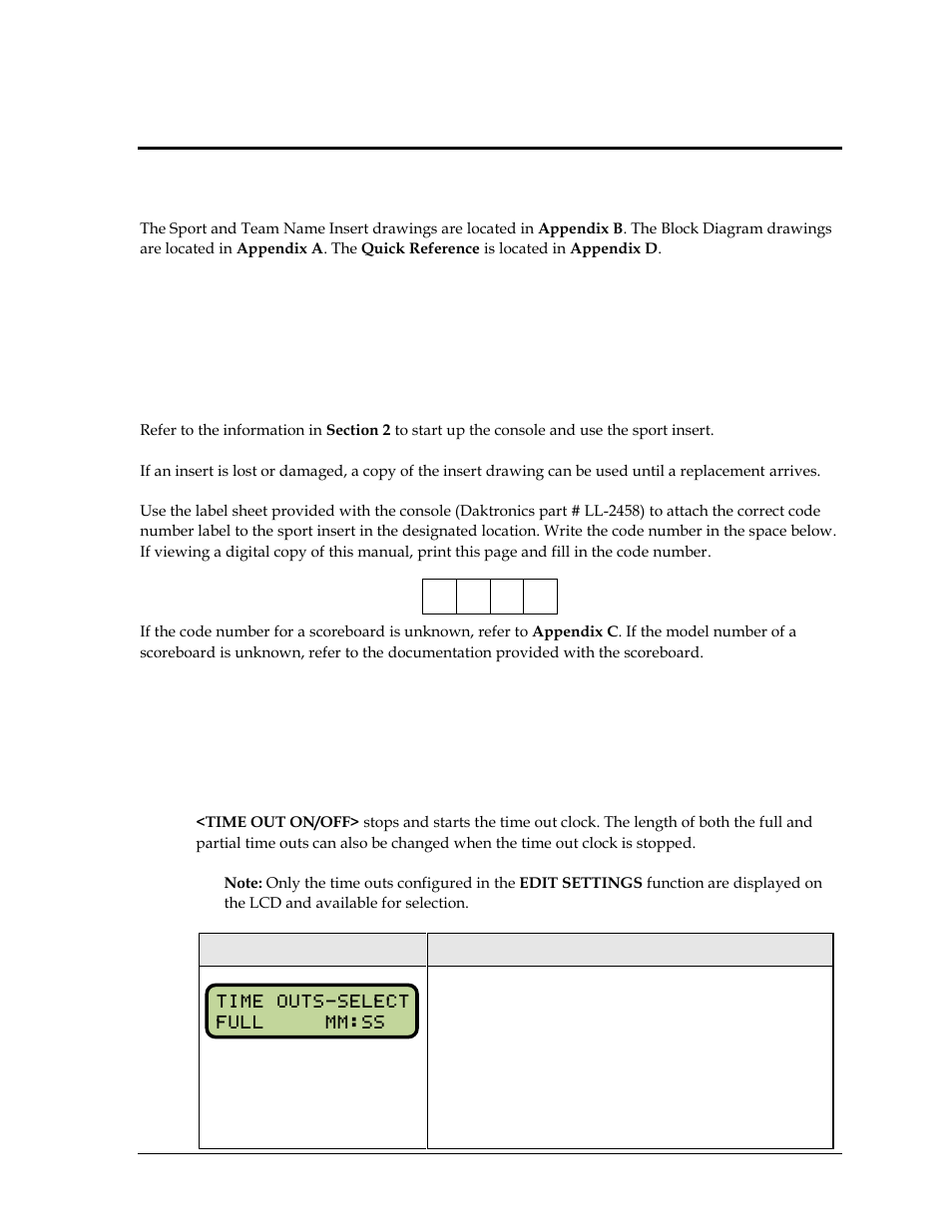 Section 13: volleyball operations, 1 volleyball keys, Time out on/off | Section 13, Volleyball operations, Volleyball keys | Daktronics All Sport 5000 Series Operation Manual User Manual | Page 171 / 410