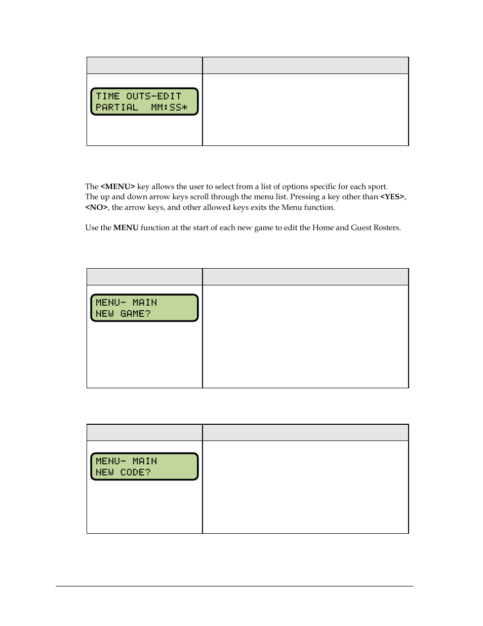 3 menu, New game, New code | Menu | Daktronics All Sport 5000 Series Operation Manual User Manual | Page 180 / 410
