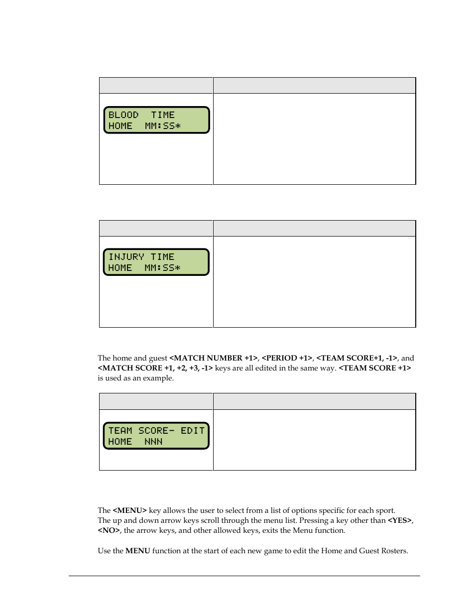 Blood time, Injury time, Match number, period, team score and match score | 3 menu, Menu | Daktronics All Sport 5000 Series Operation Manual User Manual | Page 197 / 410
