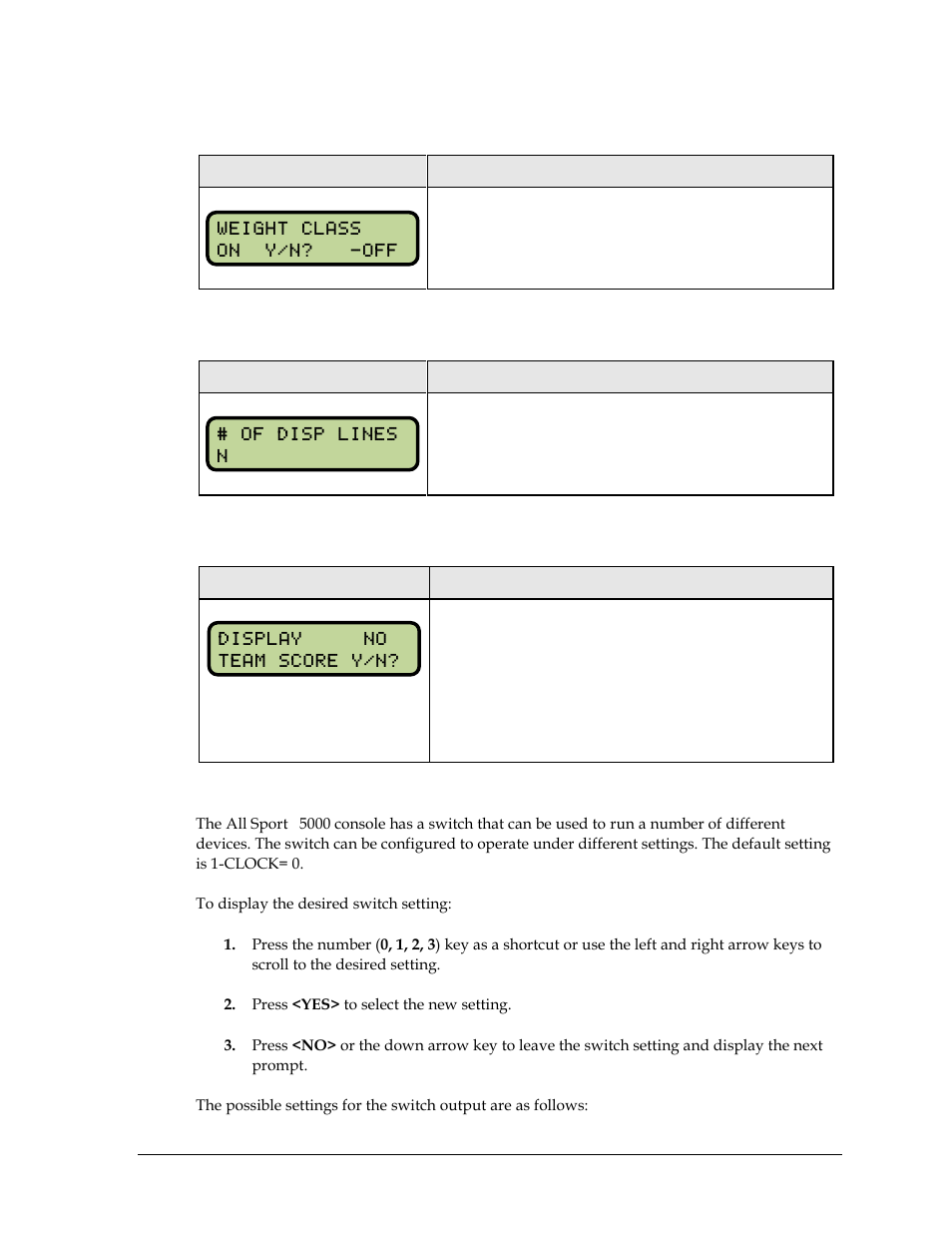 Weight class, Display lines for weight class, Display team score | Switch output | Daktronics All Sport 5000 Series Operation Manual User Manual | Page 205 / 410