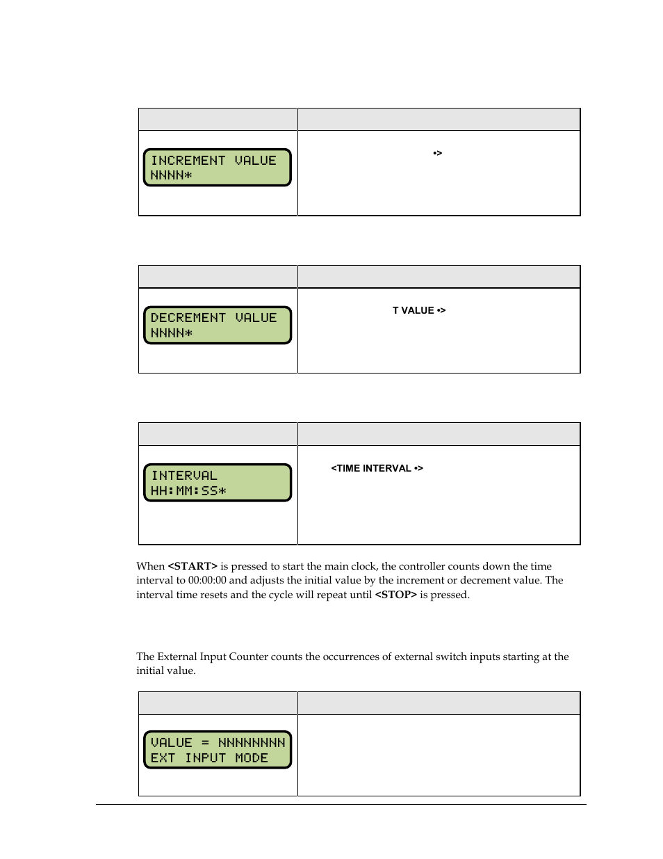 Increment value, Decrement value, Time interval | 4 external input counting codes, External input counting codes | Daktronics All Sport 5000 Series Operation Manual User Manual | Page 209 / 410