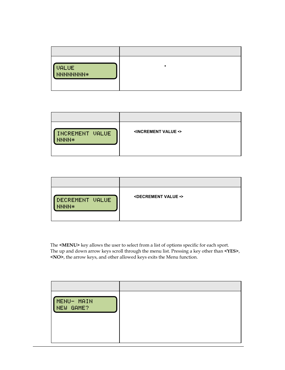 Value/days, Increment value, Decrement value | 5 menu, New game, Menu | Daktronics All Sport 5000 Series Operation Manual User Manual | Page 210 / 410