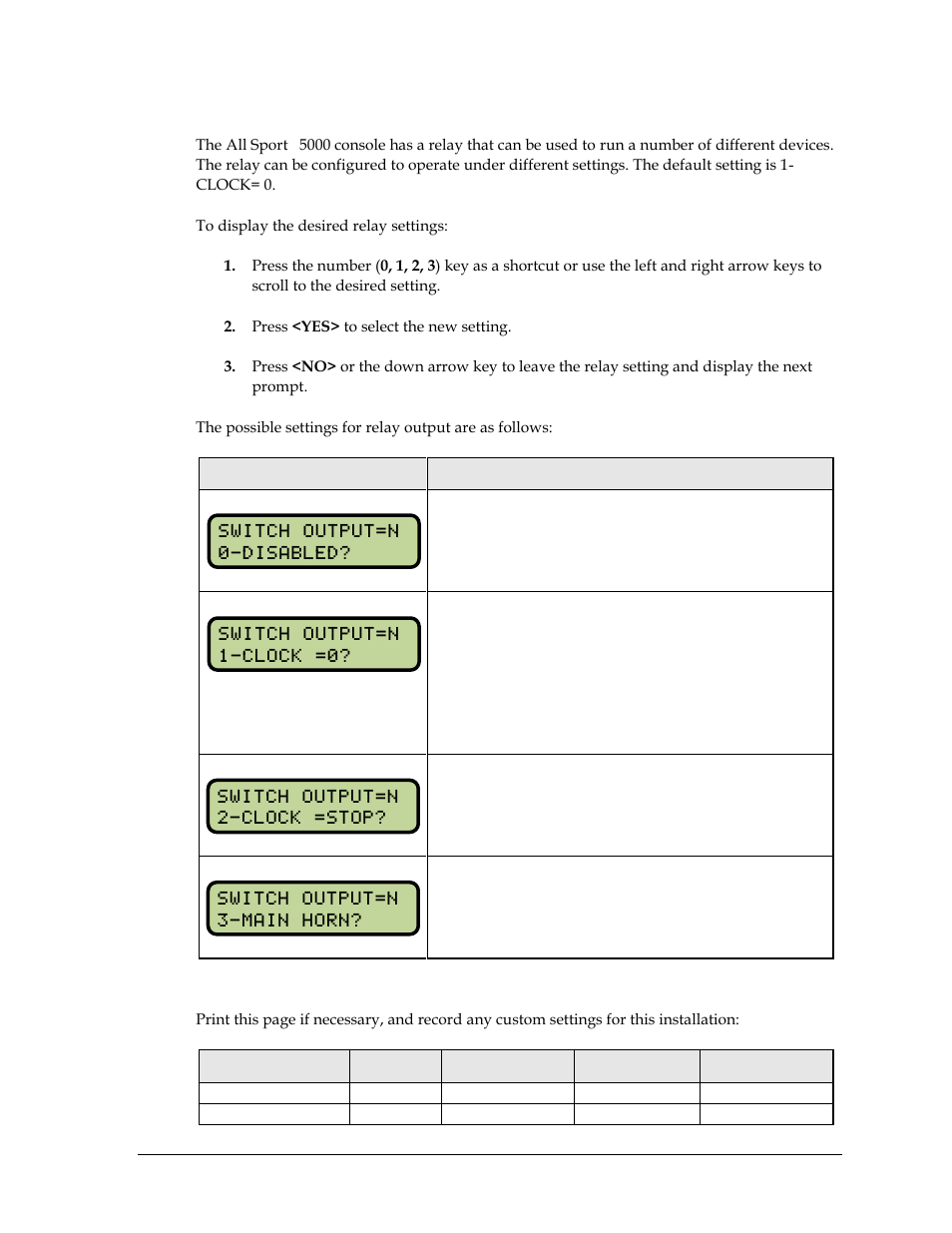 Switch output, Default sttings | Daktronics All Sport 5000 Series Operation Manual User Manual | Page 219 / 410