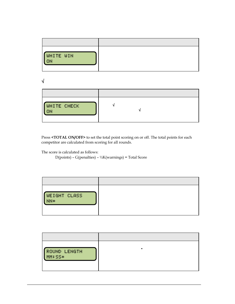 Total on/off, Weight class, Round length | Daktronics All Sport 5000 Series Operation Manual User Manual | Page 222 / 410