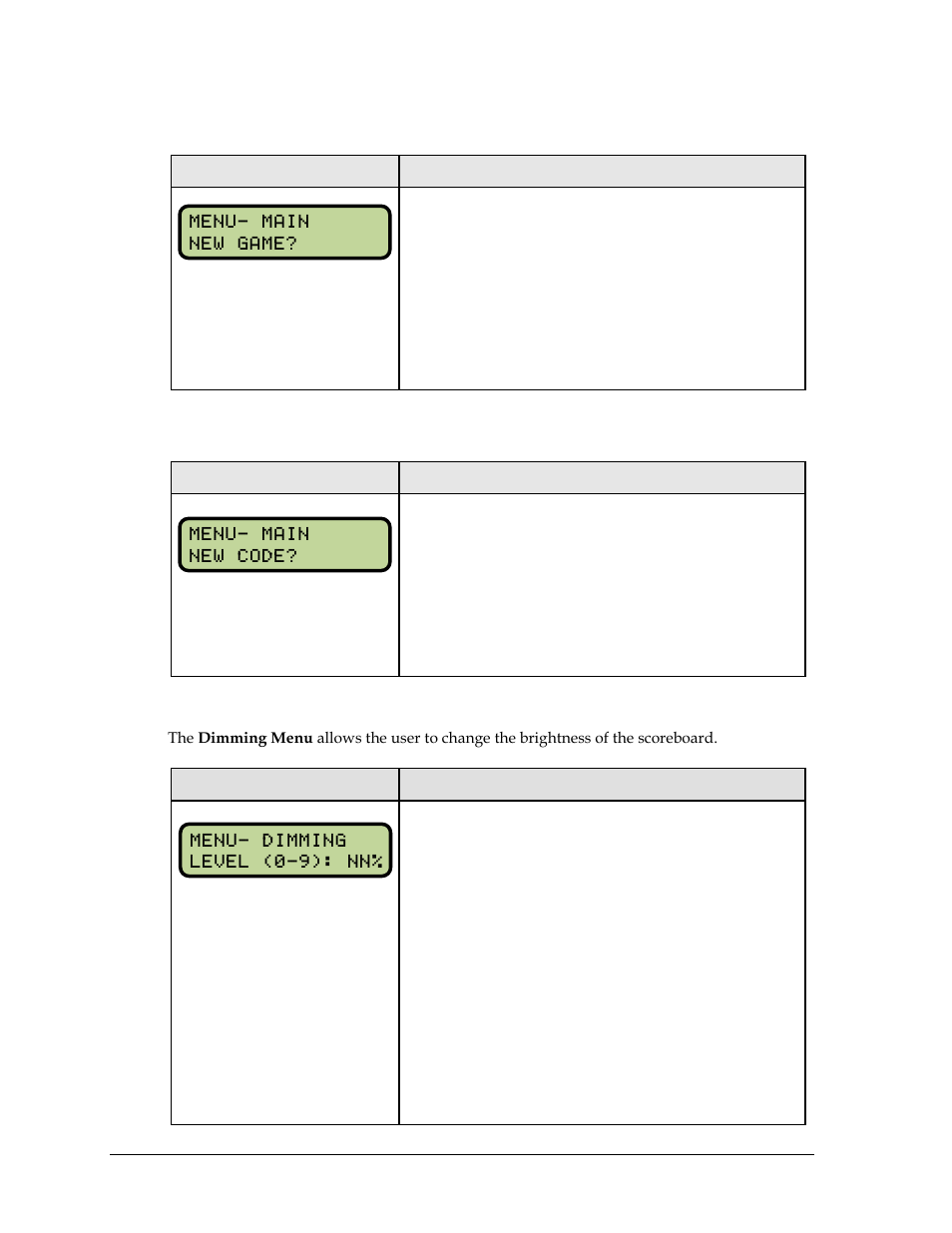 New game, New code, Dimming menu | Daktronics All Sport 5000 Series Operation Manual User Manual | Page 224 / 410