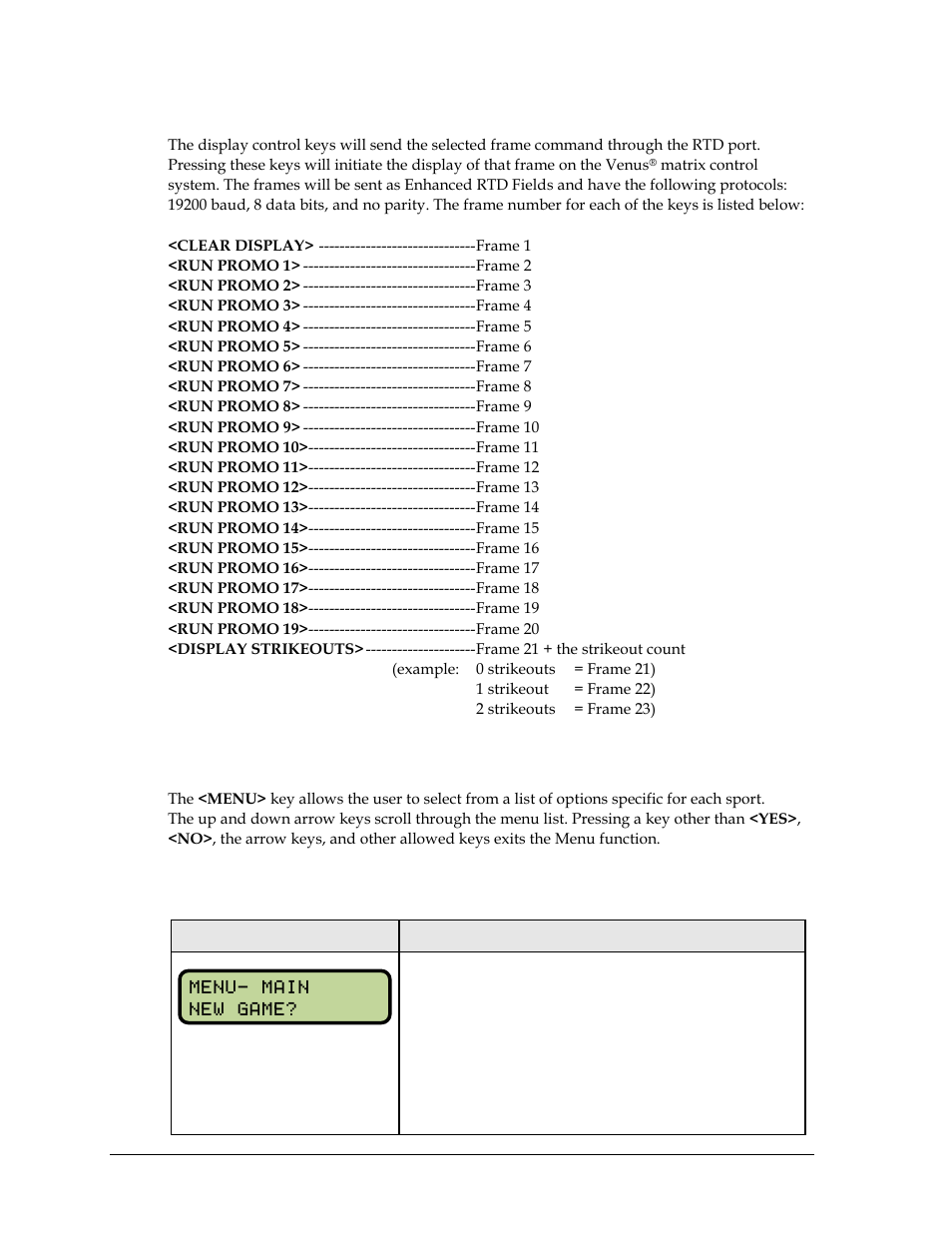 Display control keys, 2 menu, New game | Menu | Daktronics All Sport 5000 Series Operation Manual User Manual | Page 250 / 410