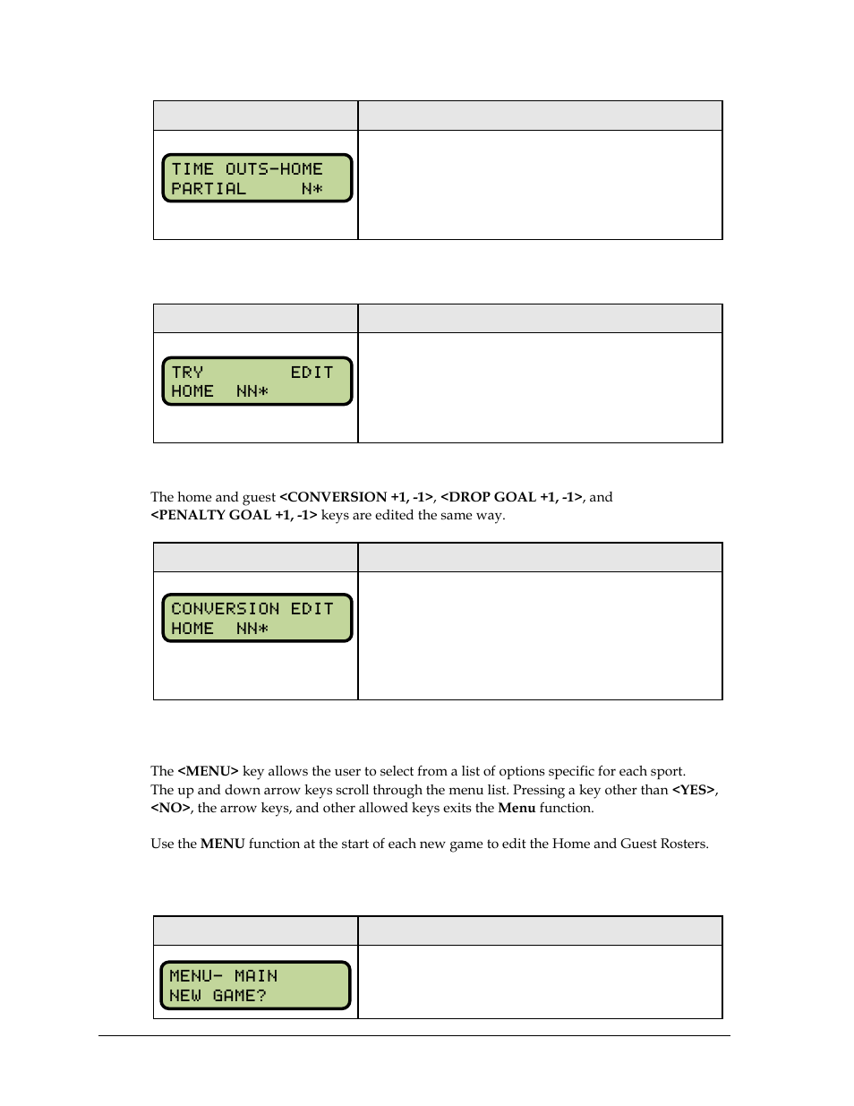 Try +1, -1, 3 menu, New game | Menu | Daktronics All Sport 5000 Series Operation Manual User Manual | Page 282 / 410