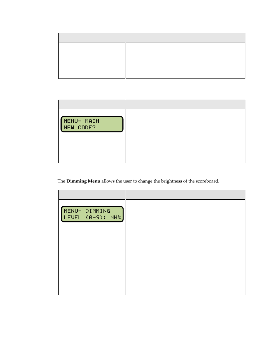 New code, Dimming menu | Daktronics All Sport 5000 Series Operation Manual User Manual | Page 283 / 410