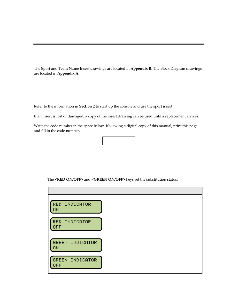 1 australian rules football keys, Red on/off, green on/off, Section 24 | Australian rules football/cricket operations, Australian rules football keys | Daktronics All Sport 5000 Series Operation Manual User Manual | Page 291 / 410
