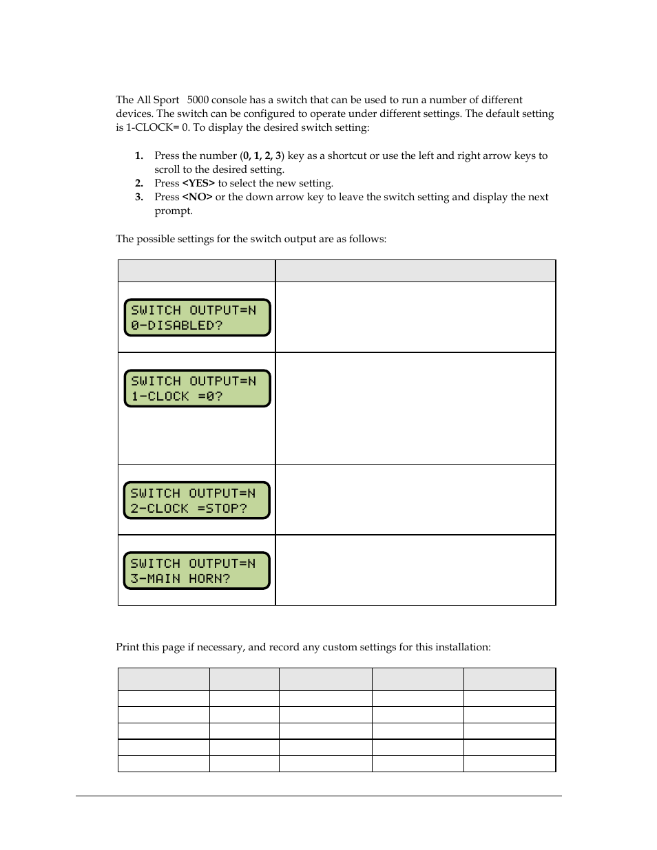 Switch output, Default settings | Daktronics All Sport 5000 Series Operation Manual User Manual | Page 300 / 410