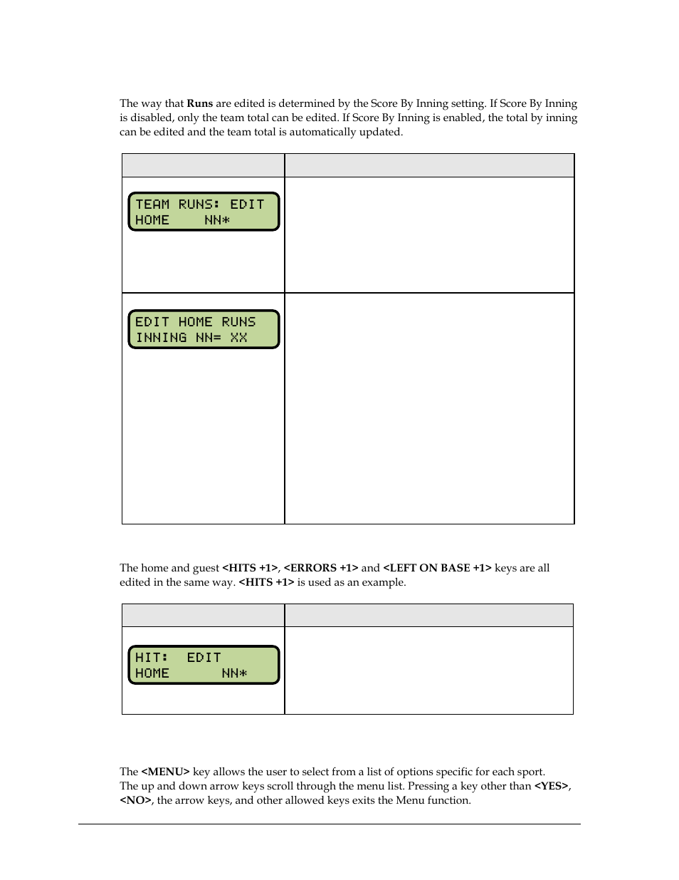 Runs, Hits, errors, left on base, 3 menu | Menu | Daktronics All Sport 5000 Series Operation Manual User Manual | Page 52 / 410