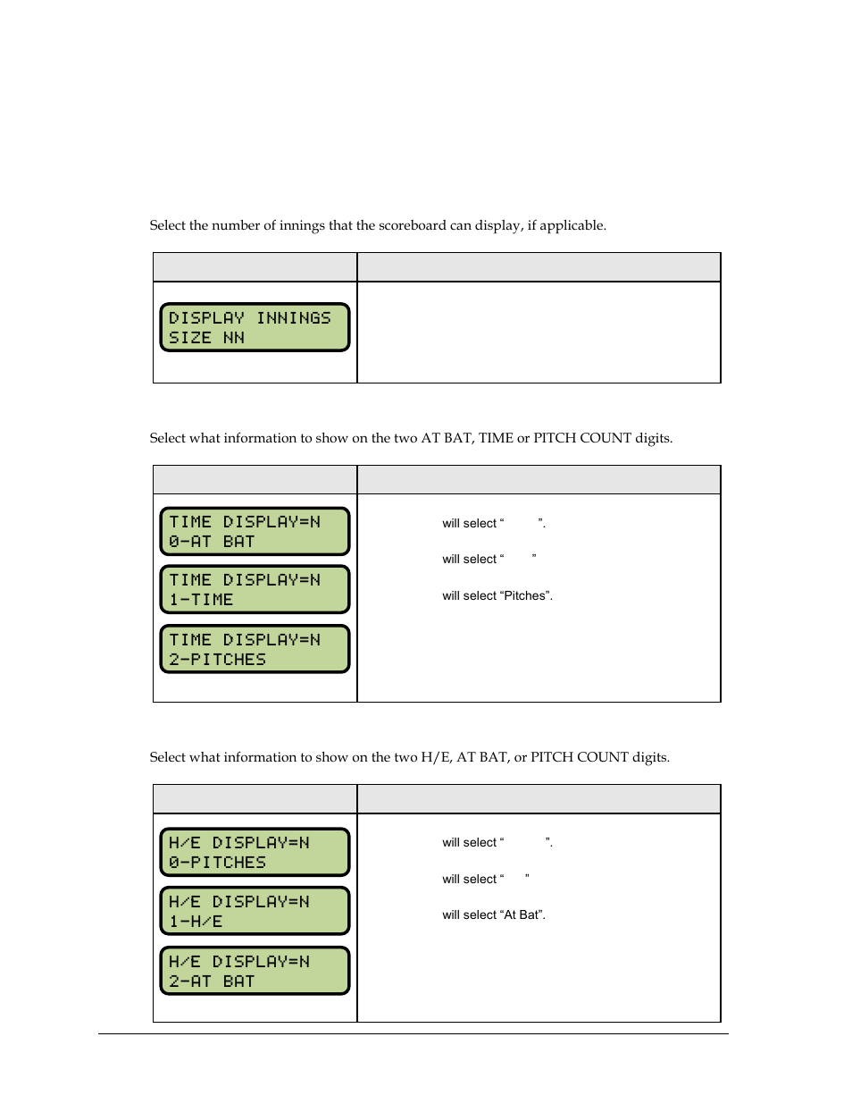 Display innings, At bat, time, pitch count, H/e, at bat, pitch count | Daktronics All Sport 5000 Series Operation Manual User Manual | Page 60 / 410